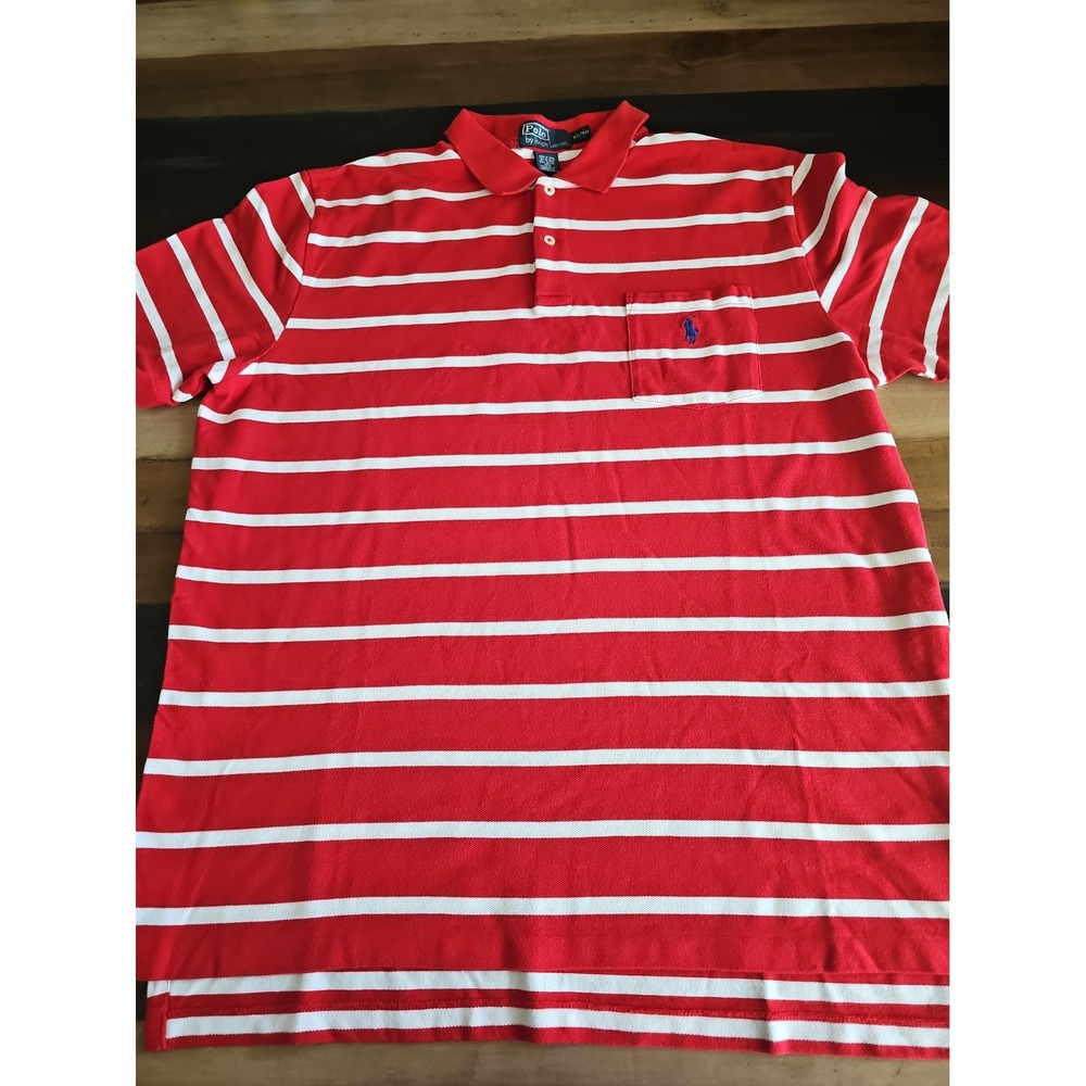 Polo Ralph Lauren Polo Shirt Mens XL Red White Striped Cotton Knit Logo 0028